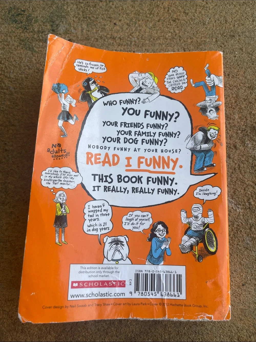 Scholastic Orange Humorous Book Back Cover with Cartoon Characters